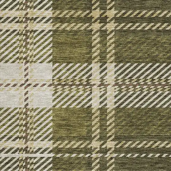 Olive Green Beige And Ivory Plaid Washable Area Rug With UV Protection Photo 2