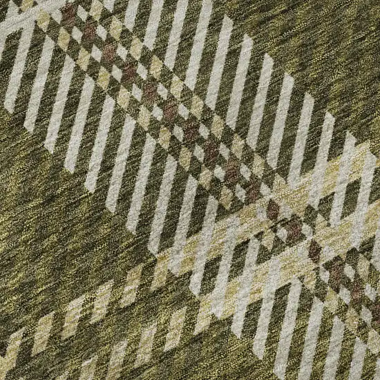 Olive Green Beige And Ivory Plaid Washable Area Rug With UV Protection Photo 8
