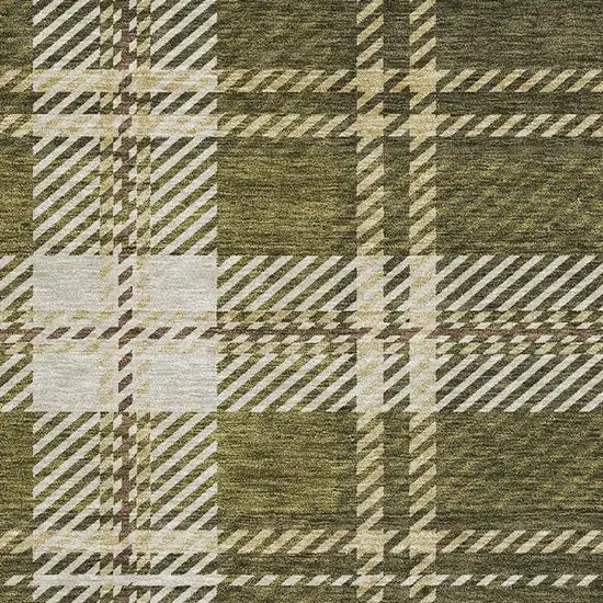 Olive Green Beige And Ivory Plaid Washable Area Rug With UV Protection Photo 2