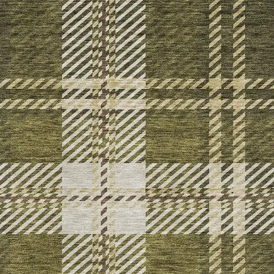 Olive Green Beige And Ivory Plaid Washable Area Rug With UV Protection Photo 2