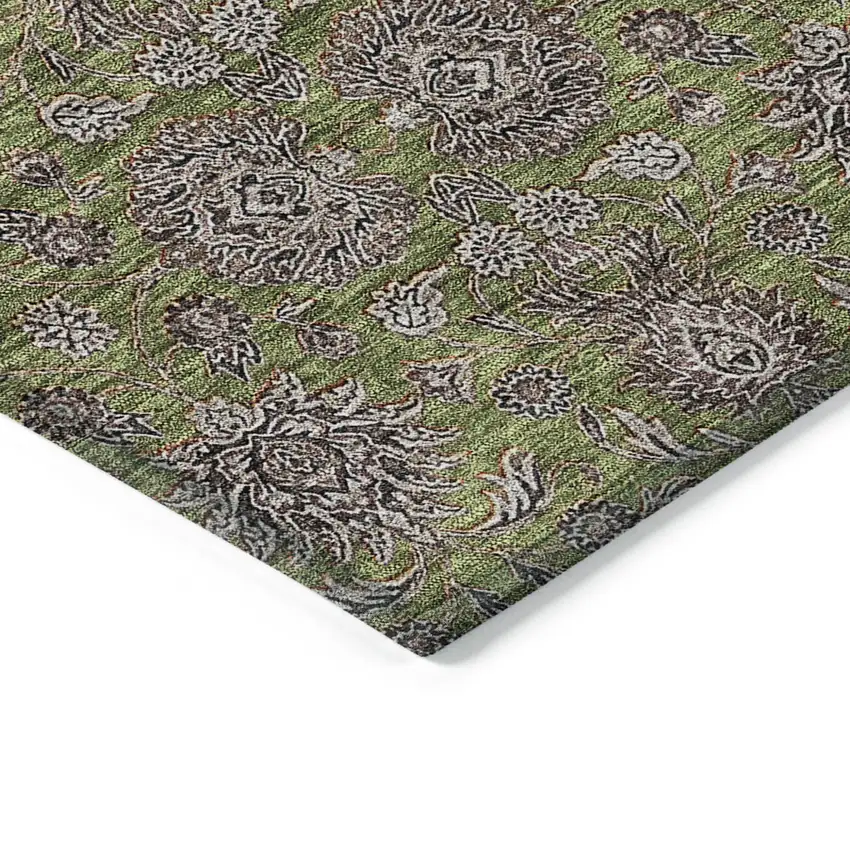 Olive Green Beige And Taupe Floral Washable Indoor Outdoor Area Rug Photo 4