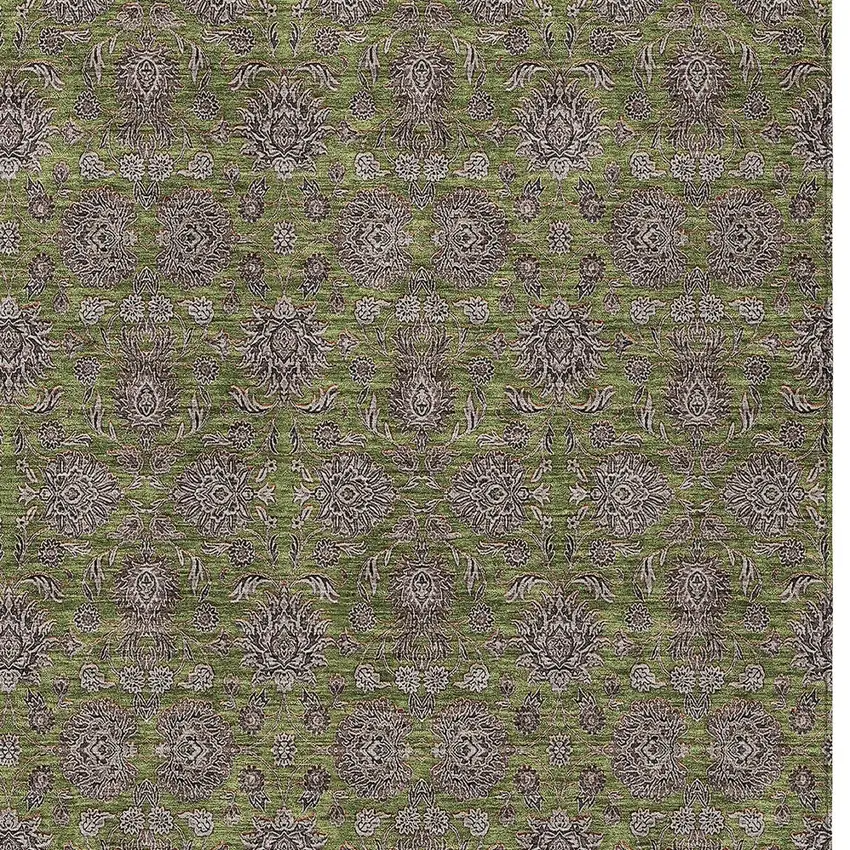 Olive Green Beige And Taupe Floral Washable Indoor Outdoor Area Rug Photo 4
