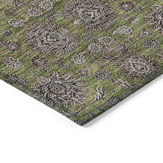 Olive Green Beige And Taupe Floral Washable Indoor Outdoor Area Rug Photo 3