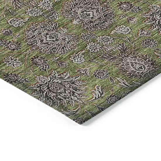 Olive Green Beige And Taupe Floral Washable Indoor Outdoor Area Rug Photo 3