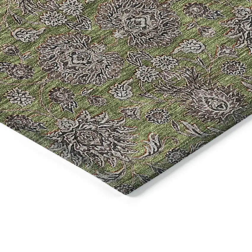 Olive Green Beige And Taupe Floral Washable Indoor Outdoor Area Rug Photo 3