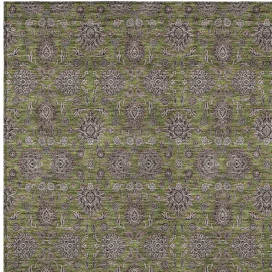 Olive Green Beige And Taupe Floral Washable Indoor Outdoor Area Rug Photo 4