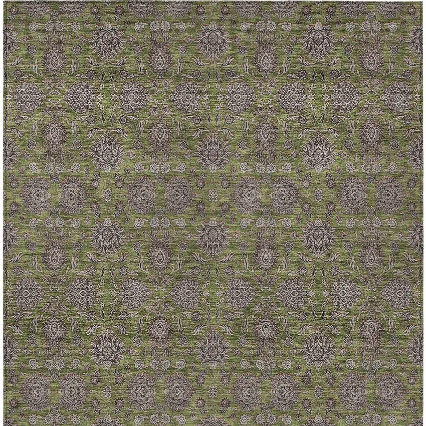 Olive Green Beige And Taupe Floral Washable Indoor Outdoor Area Rug Photo 5