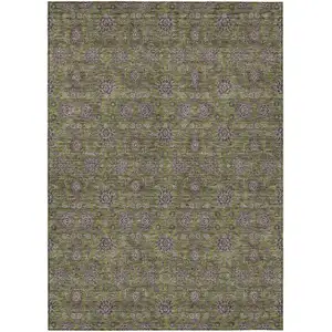 Photo of Olive Green Beige And Taupe Floral Washable Indoor Outdoor Area Rug