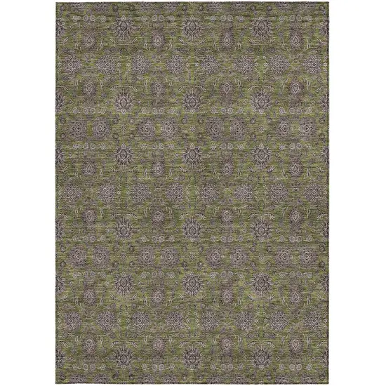 Olive Green Beige And Taupe Floral Washable Indoor Outdoor Area Rug Photo 5