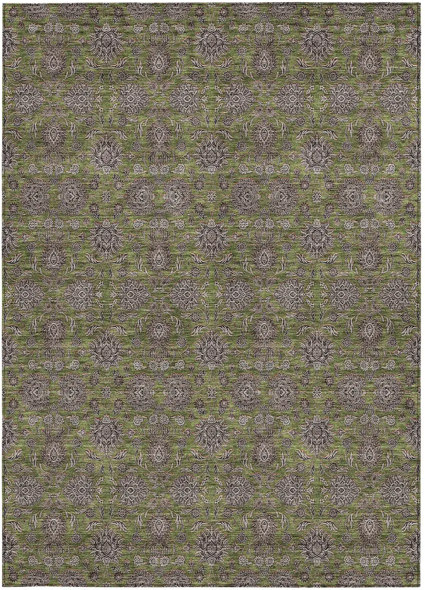 Olive Green Beige And Taupe Floral Washable Indoor Outdoor Area Rug Photo 5