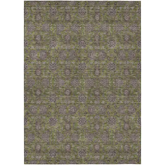 Olive Green Beige And Taupe Floral Washable Indoor Outdoor Area Rug Photo 1