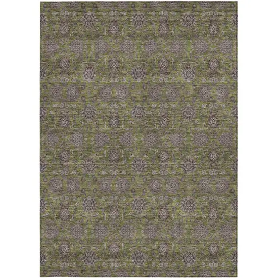 Olive Green Beige And Taupe Floral Washable Indoor Outdoor Area Rug Photo 4