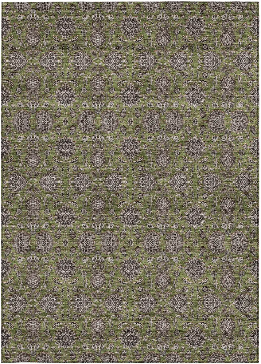 Olive Green Beige And Taupe Floral Washable Indoor Outdoor Area Rug Photo 4