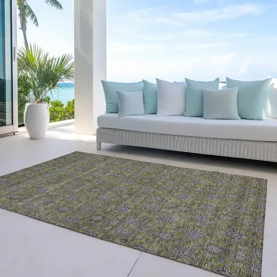 Olive Green Beige And Taupe Floral Washable Indoor Outdoor Area Rug Photo 8