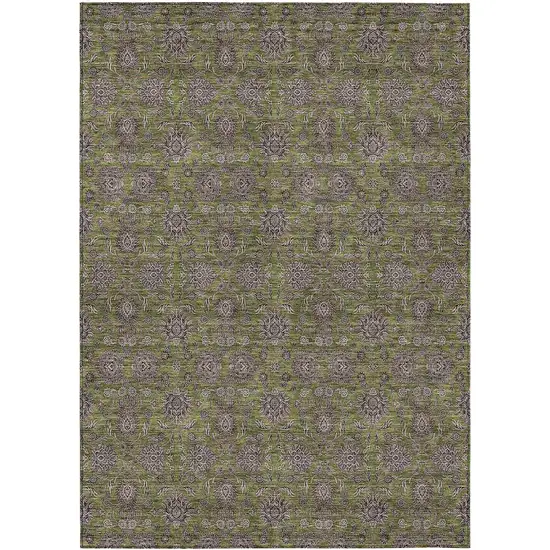 Olive Green Beige And Taupe Floral Washable Indoor Outdoor Area Rug Photo 1