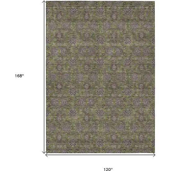 Olive Green Beige And Taupe Floral Washable Indoor Outdoor Area Rug Photo 9