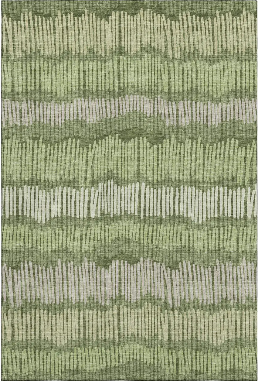 Olive Green Beige And Taupe Striped Washable Area Rug With UV Protection Photo 1