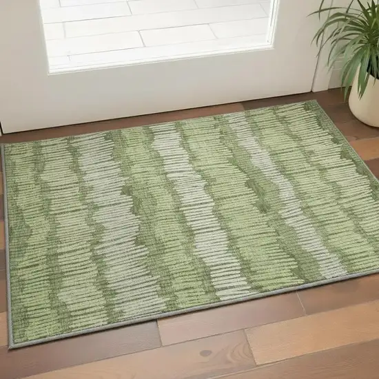 Olive Green Beige And Taupe Striped Washable Area Rug With UV Protection Photo 2