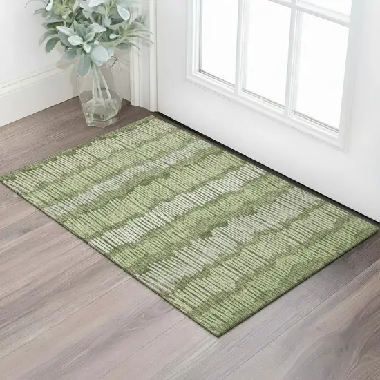 Olive Green Beige And Taupe Striped Washable Area Rug With UV Protection Photo 1
