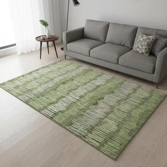 Olive Green Beige And Taupe Striped Washable Area Rug With UV Protection Photo 2