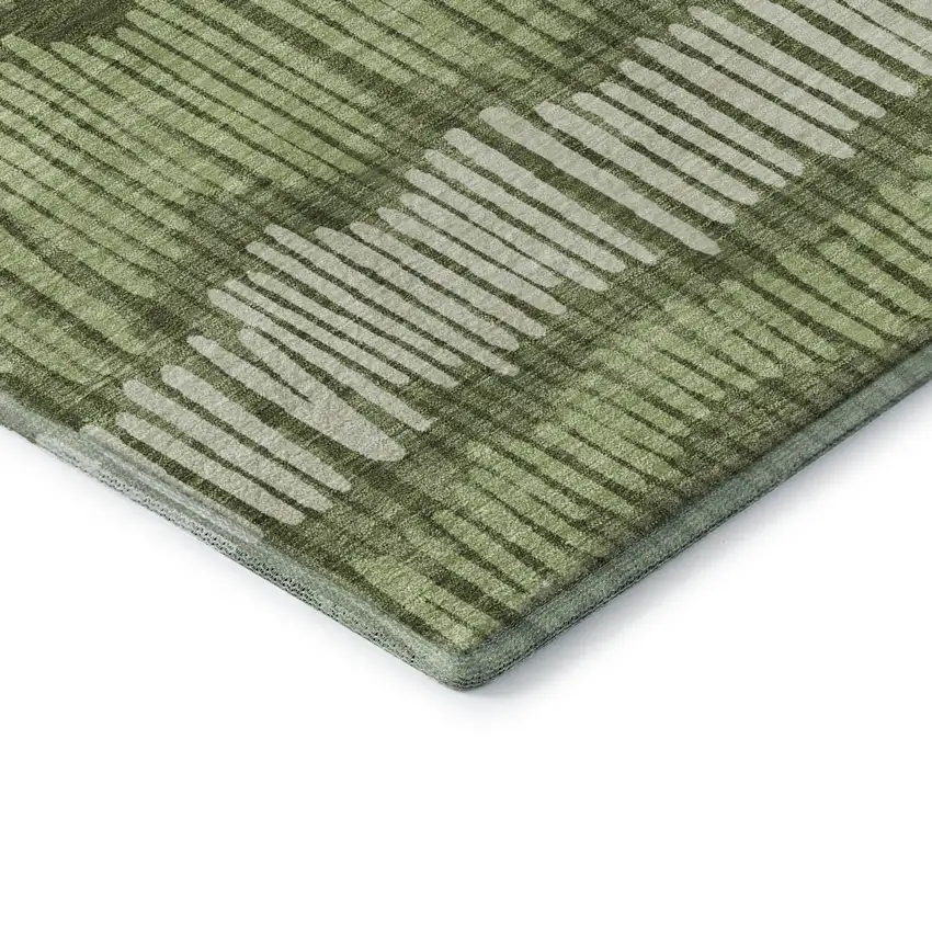 Olive Green Beige And Taupe Striped Washable Area Rug With UV Protection Photo 8