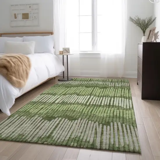 Olive Green Beige And Taupe Striped Washable Area Rug With UV Protection Photo 5