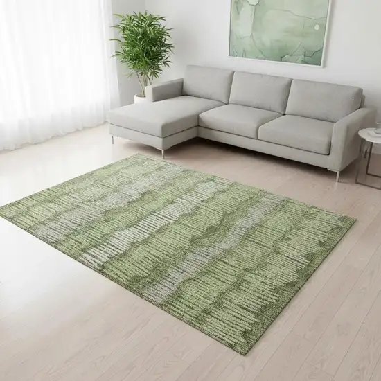 Olive Green Beige And Taupe Striped Washable Area Rug With UV Protection Photo 2