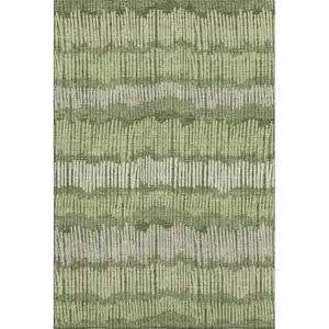 Photo of Olive Green Beige And Taupe Striped Washable Area Rug With UV Protection