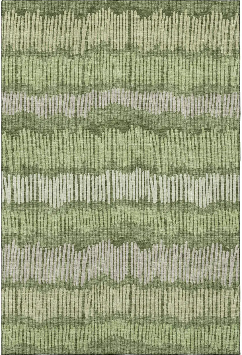 Olive Green Beige And Taupe Striped Washable Area Rug With UV Protection Photo 3