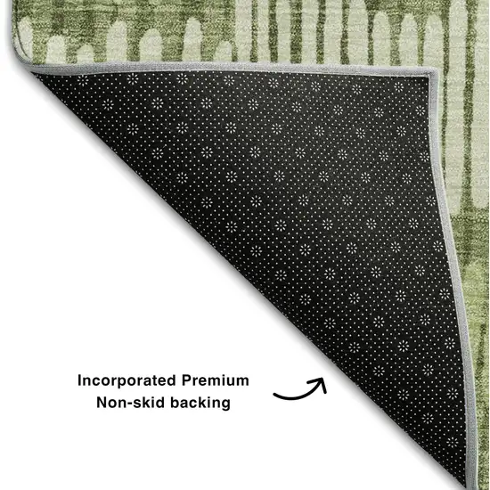 Olive Green Beige And Taupe Striped Washable Area Rug With UV Protection Photo 6