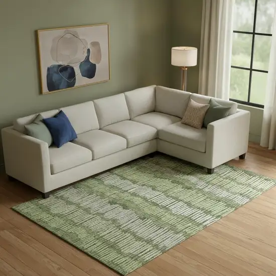 Olive Green Beige And Taupe Striped Washable Area Rug With UV Protection Photo 1