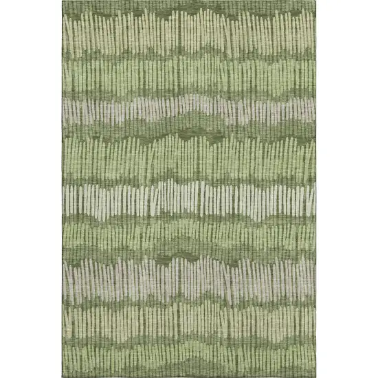 Olive Green Beige And Taupe Striped Washable Area Rug With UV Protection Photo 1