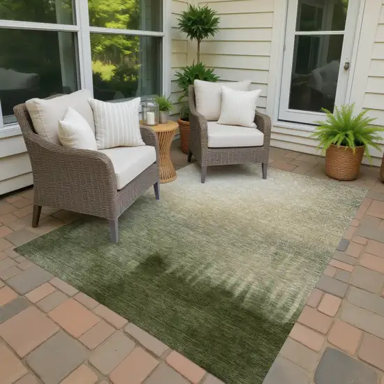 Olive Green Beige And Wheat Abstract Washable Indoor Outdoor Area Rug Photo 3