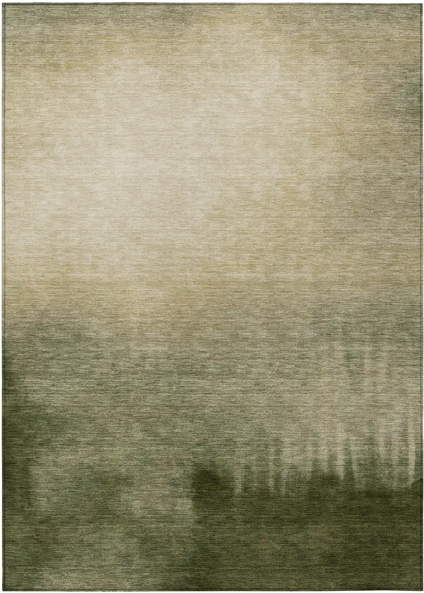 Olive Green Beige And Wheat Abstract Washable Indoor Outdoor Area Rug Photo 1