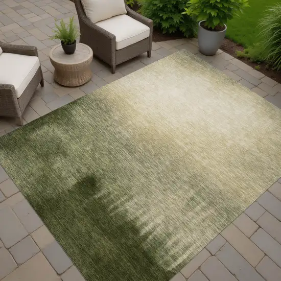 Olive Green Beige And Wheat Abstract Washable Indoor Outdoor Area Rug Photo 6
