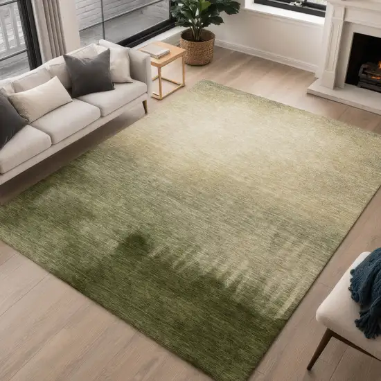 Olive Green Beige And Wheat Abstract Washable Indoor Outdoor Area Rug Photo 4