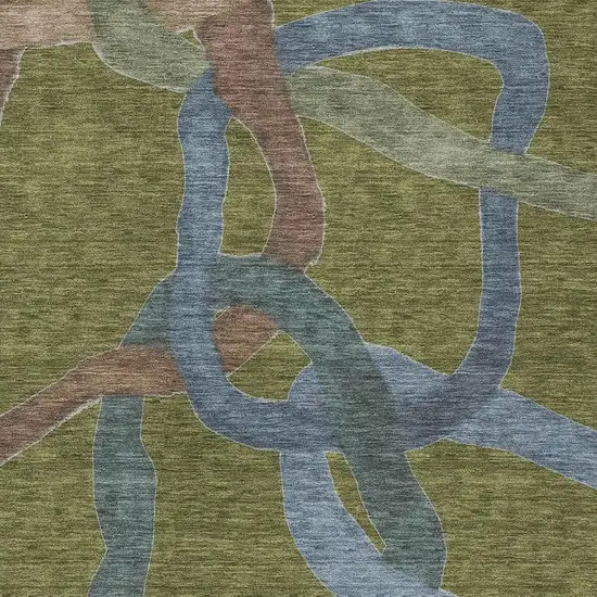 Olive Green Blue And Brown Abstract Washable Indoor Outdoor Area Rug Photo 2
