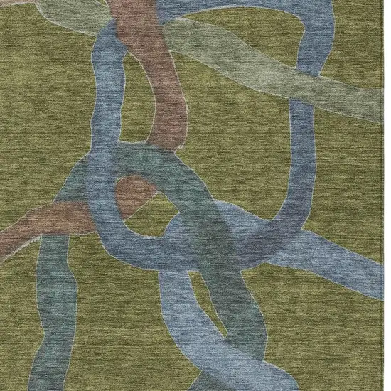 Olive Green Blue And Brown Abstract Washable Indoor Outdoor Area Rug Photo 2