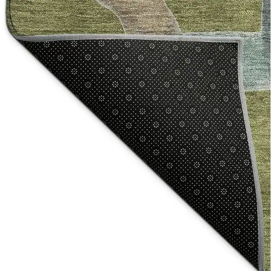 Olive Green Blue And Brown Abstract Washable Indoor Outdoor Area Rug Photo 9