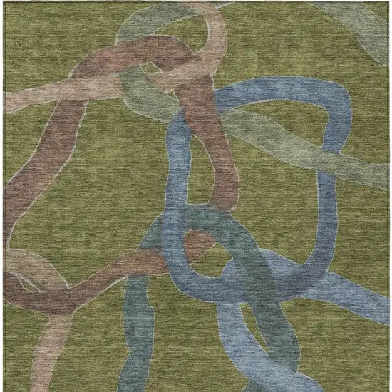 Olive Green Blue And Brown Abstract Washable Indoor Outdoor Area Rug Photo 2