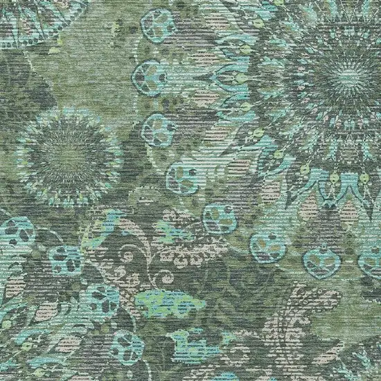 Olive Green Blue And Gray Paisley Washable Indoor Outdoor Area Rug Photo 7