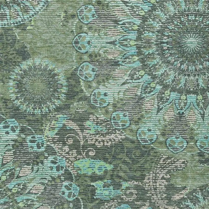 Olive Green Blue And Gray Paisley Washable Indoor Outdoor Area Rug Photo 7