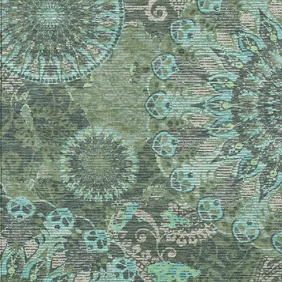 Olive Green Blue And Gray Paisley Washable Indoor Outdoor Area Rug Photo 7