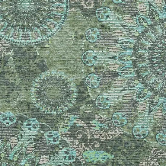 Olive Green Blue And Gray Paisley Washable Indoor Outdoor Area Rug Photo 7