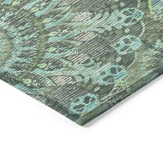 Olive Green Blue And Gray Paisley Washable Indoor Outdoor Area Rug Photo 7