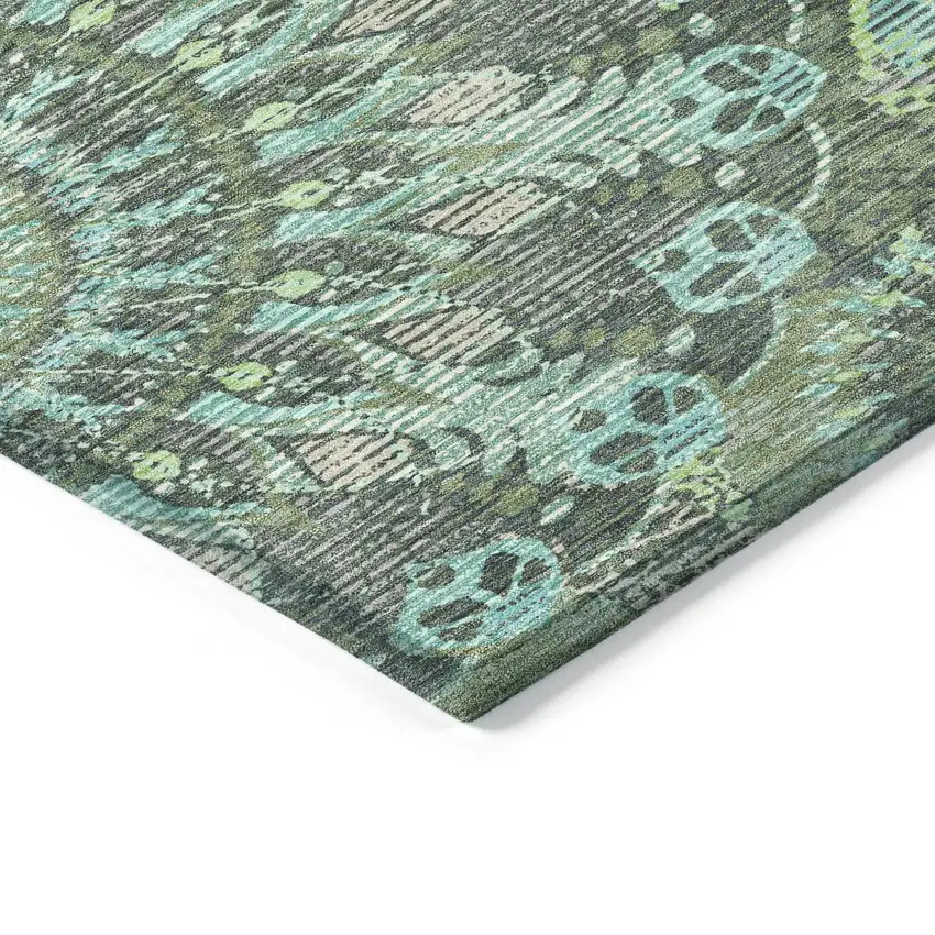 Olive Green Blue And Gray Paisley Washable Indoor Outdoor Area Rug Photo 7