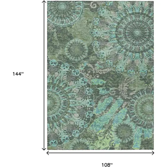 Olive Green Blue And Gray Paisley Washable Indoor Outdoor Area Rug Photo 3