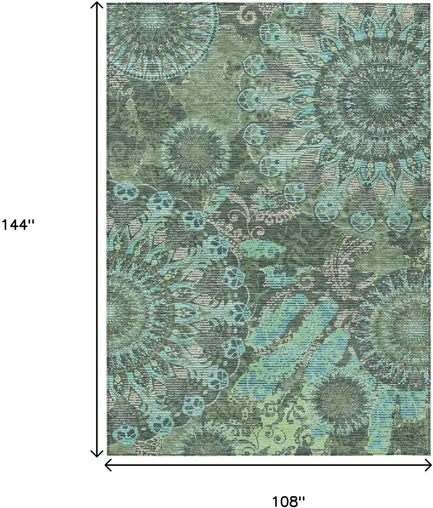 Olive Green Blue And Gray Paisley Washable Indoor Outdoor Area Rug Photo 3