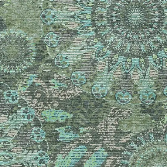 Olive Green Blue And Gray Paisley Washable Indoor Outdoor Area Rug Photo 7