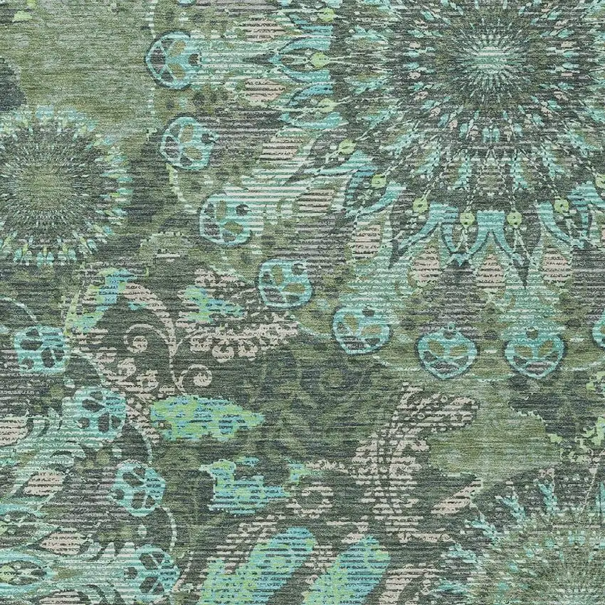 Olive Green Blue And Gray Paisley Washable Indoor Outdoor Area Rug Photo 7